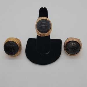 Vita Fede Black Gray Vulcan Pietro in 24k Rose Gold-Plated Ring New